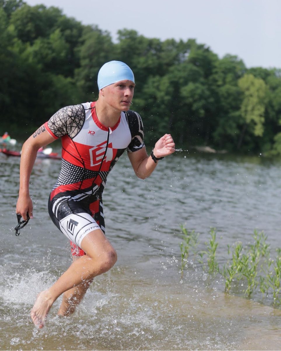 Owen Sanders competing in a Triathlon. 